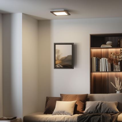 Eglo - Panel LED RGBW regulable de superficie SALOBRENA-C WOOD LED/16W/230V 2700-6500K 34x34 cm marrón oscuro + mando a distancia