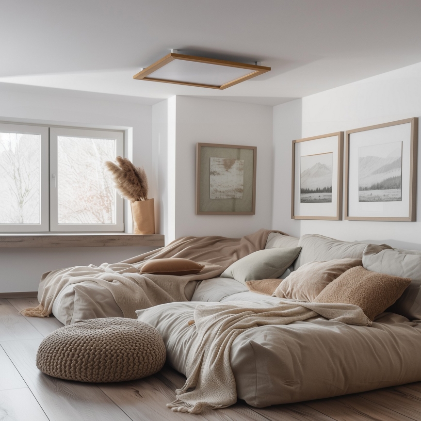 Eglo - Panel LED de superficie SALOBRENA WOOD, 31 W, 230 V, 64 x 64 cm, marrón