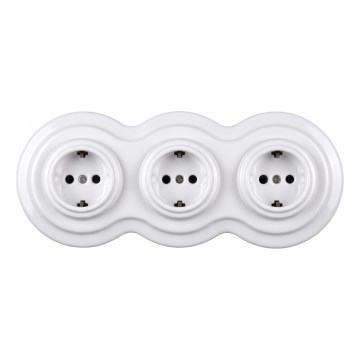 Elhard - Base triple de cerámica estilo retro para uso doméstico con marco SCHUKO 230V blanca