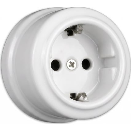 Elhard - Doble toma de corriente de pared retro en cerámica con marco SCHUKO 230 V, blanco