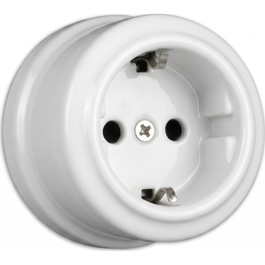 Elhard - Doble toma de corriente de pared retro en cerámica con marco SCHUKO 230 V, blanco
