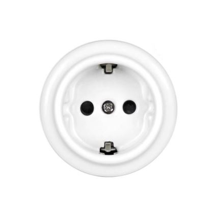 Elhard - Doble toma de corriente de pared retro en cerámica con marco SCHUKO 230 V, blanco