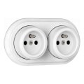 Elhard - Enchufe de pared doble de cerámica estilo retro para uso doméstico con marco 230V blanco