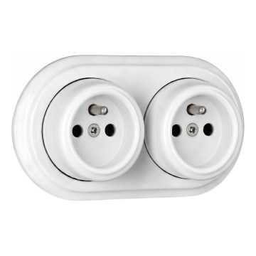 Elhard - Enchufe de pared doble de cerámica estilo retro para uso doméstico con marco 230V blanco