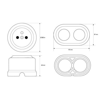 Elhard - Enchufe de pared doble de cerámica estilo retro para uso doméstico con marco 230V blanco