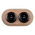 Elhard - Enchufe doble cerámico de estilo retro para uso doméstico con marco 230V, negro/madera clara