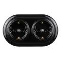 Elhard - Enchufe doble de cerámica de estilo retro para el hogar con marco SCHUKO 230V negro