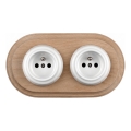 Elhard - Enchufe doble retro de cerámica para uso doméstico con marco, 230V, blanco/madera clara