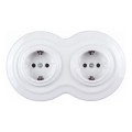 Elhard - Enchufe doble retro de cerámica para uso doméstico con marco SCHUKO 230V blanco