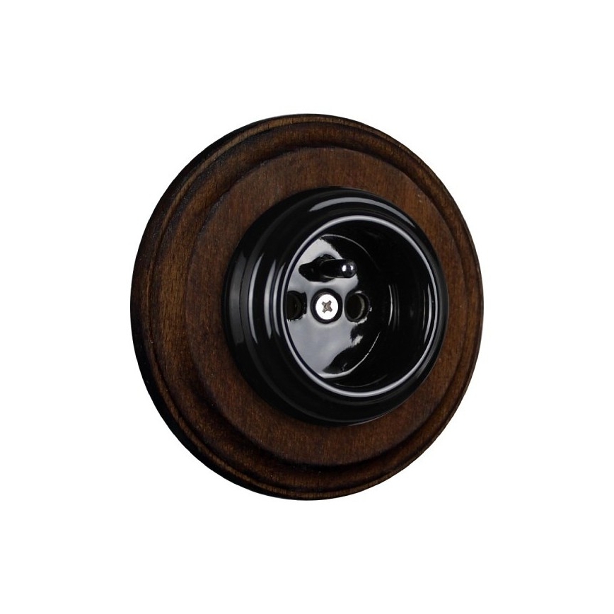 Elhard - Enchufe doméstico retro de cerámica con marco 230 V negro/madera oscura
