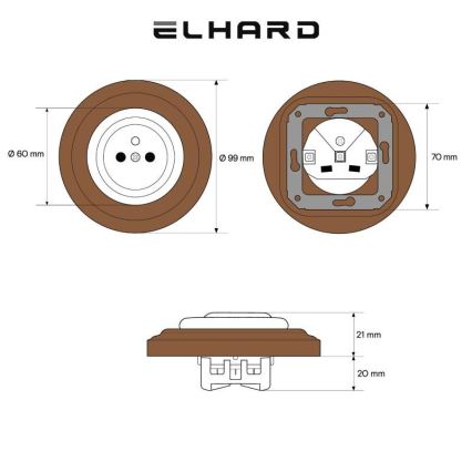 Elhard - Enchufe doméstico retro de cerámica con marco 230 V negro/madera oscura