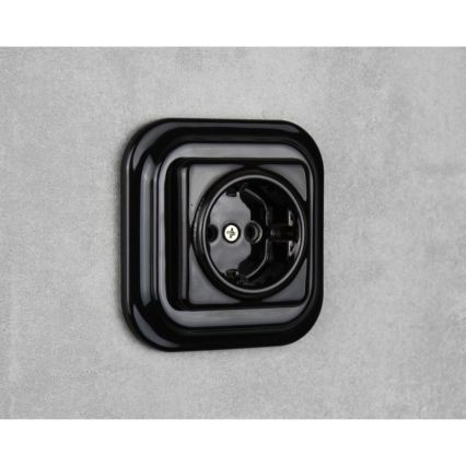 Elhard - Enchufe doméstico retro de cerámica SCHUKO 230 V sin marco, negro