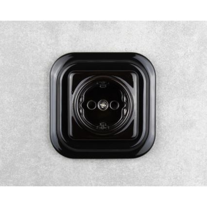 Elhard - Enchufe doméstico retro de cerámica SCHUKO 230 V sin marco, negro