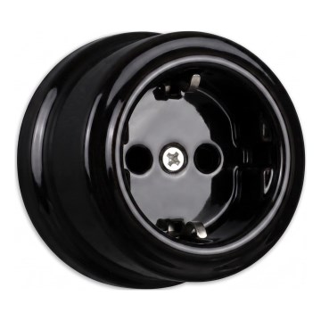 Elhard - Enchufe doméstico retro de cerámica SCHUKO 230V, negro