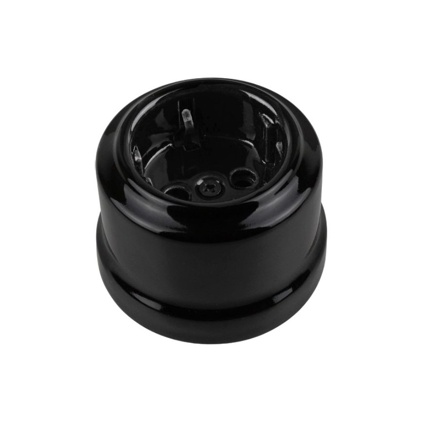 Elhard - Enchufe doméstico retro de cerámica SCHUKO 230V, negro