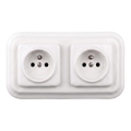 Elhard - Enchufe doméstico retro doble de cerámica con marco, 230 V, blanco