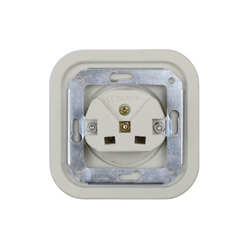 Elhard - Enchufe doméstico retro doble de cerámica con marco, 230 V, blanco