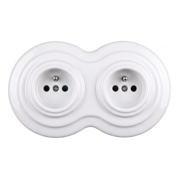 Elhard - Enchufe doméstico retro doble de cerámica con marco, 230 V, blanco