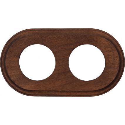 Elhard - Enchufe doble cerámico retro de pared para uso doméstico con marco SCHUKO 230V, blanco/madera oscura