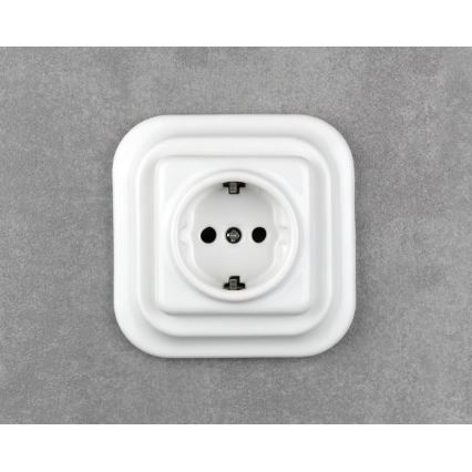 Elhard - Enchufe doméstico retro en cerámica con marco SCHUKO 230 V, blanco
