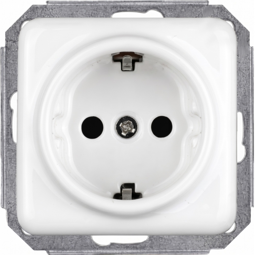 Elhard - Enchufe doméstico retro en cerámica con marco SCHUKO 230 V, blanco