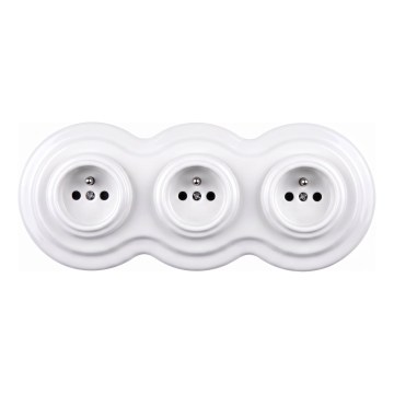 Elhard - Enchufe doméstico triple de cerámica estilo retro con marco 230V blanco