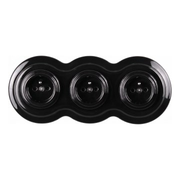 Elhard - Enchufe doméstico triple de cerámica estilo retro con marco 230V negro