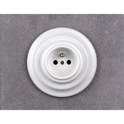 Elhard - Enchufe retro de cerámica para uso doméstico con marco 230V blanco
