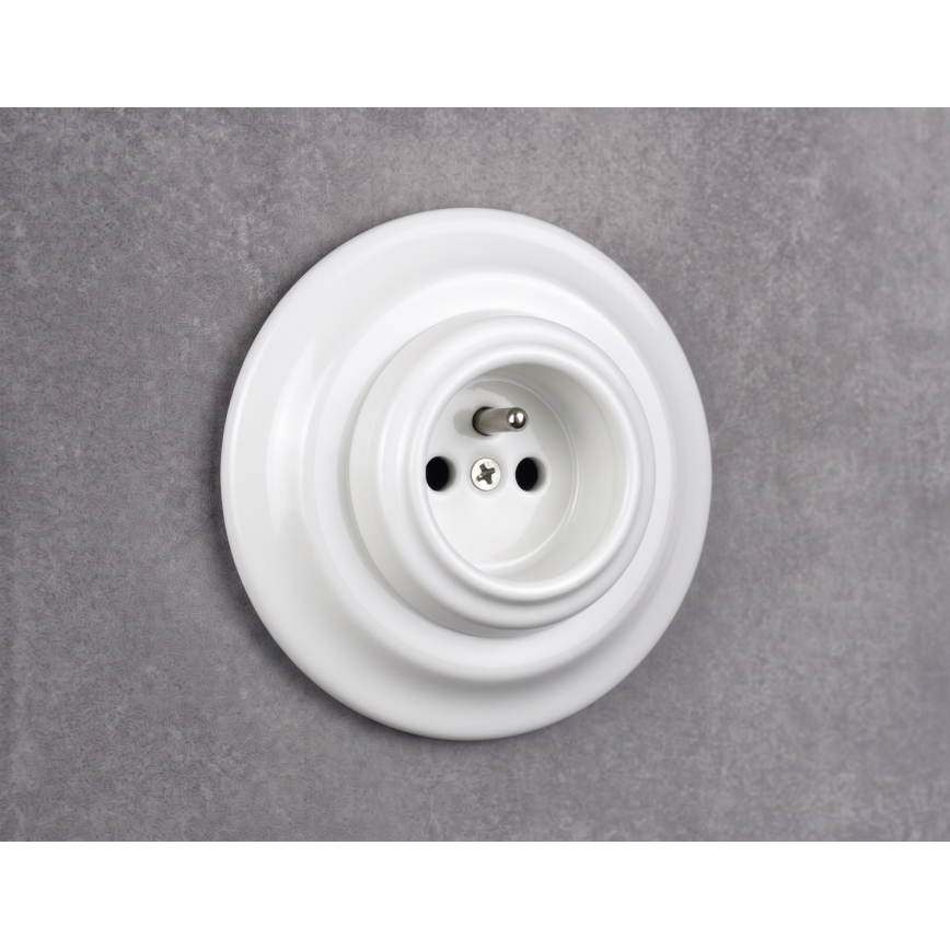 Elhard - Enchufe retro de cerámica para uso doméstico con marco 230V blanco