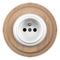 Elhard - Enchufe retro de cerámica para uso doméstico con marco 230V blanco/madera clara
