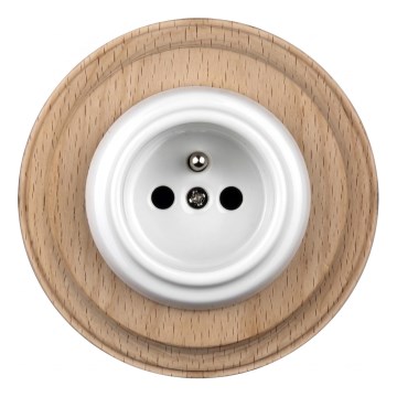 Elhard - Enchufe retro de cerámica para uso doméstico con marco 230V blanco/madera clara