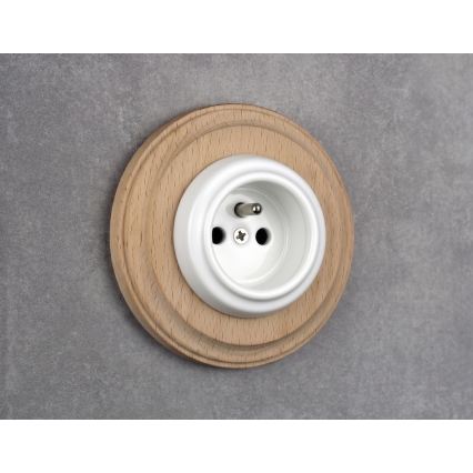 Elhard - Enchufe retro de cerámica para uso doméstico con marco 230V blanco/madera clara