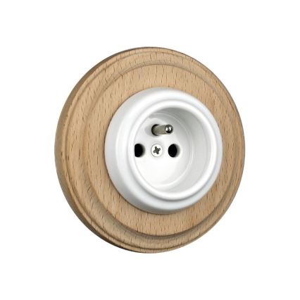 Elhard - Enchufe retro de cerámica para uso doméstico con marco 230V blanco/madera clara