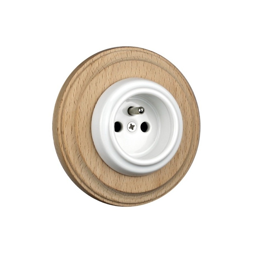 Elhard - Enchufe retro de cerámica para uso doméstico con marco 230V blanco/madera clara