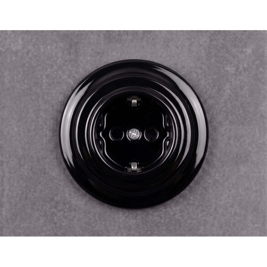 Elhard - Enchufe retro de cerámica para uso doméstico con marco SCHUKO 230V, negro