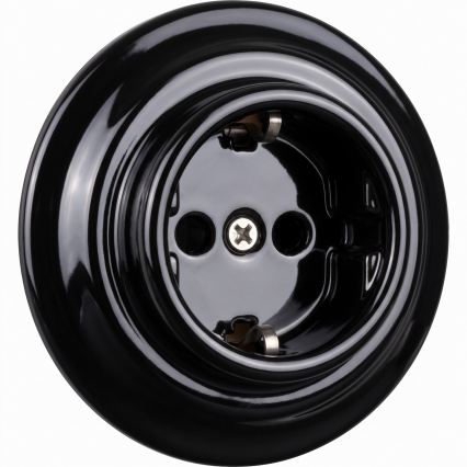 Elhard - Enchufe retro de cerámica para uso doméstico con marco SCHUKO 230V, negro