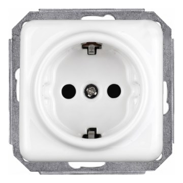 Elhard - Enchufe retro de cerámica SCHUKO 230V sin marco, blanco
