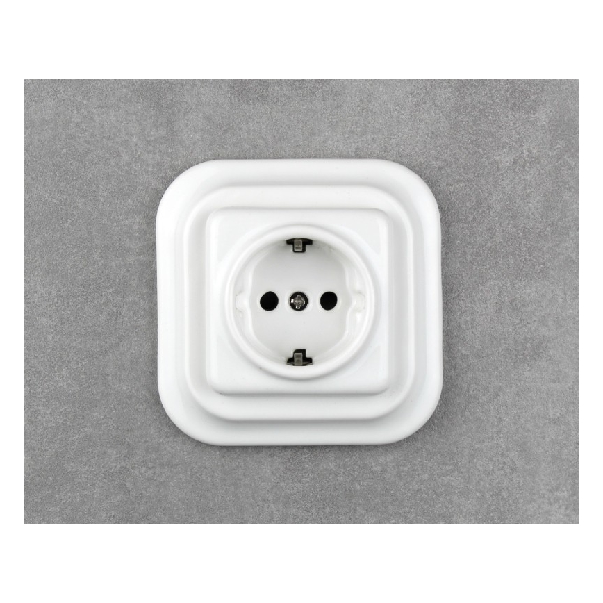 Elhard - Enchufe retro de cerámica SCHUKO 230V sin marco, blanco