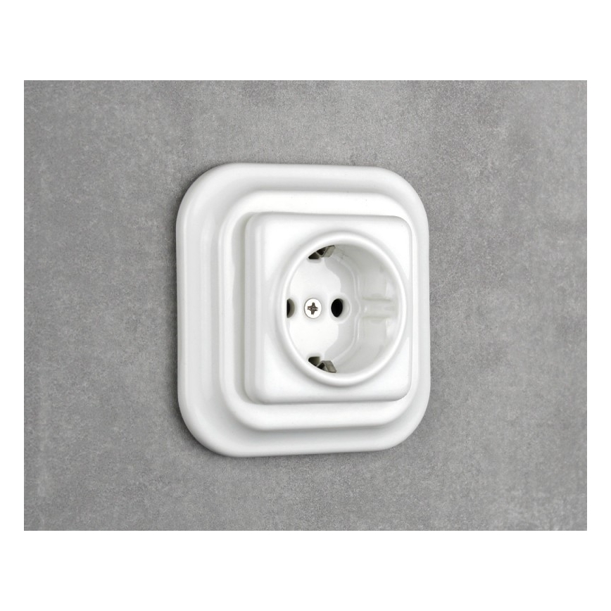 Elhard - Enchufe retro de cerámica SCHUKO 230V sin marco, blanco