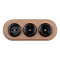Elhard - Enchufe retro doméstico triple de cerámica con marco SCHUKO 230V negro/madera clara