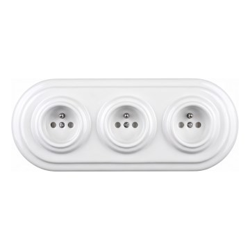 Elhard - Enchufe triple cerámico de estilo retro para uso doméstico con marco 230V blanco