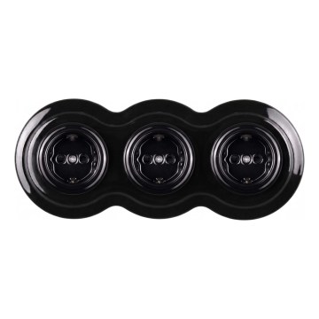 Elhard - Enchufe triple cerámico de estilo retro para uso doméstico con marco SCHUKO 230V negro