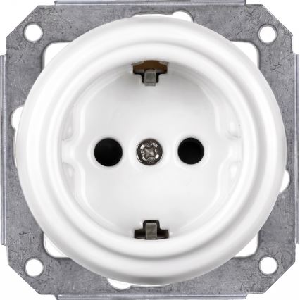 Elhard - Toma de corriente triple cerámica de estilo retro para uso doméstico con marco SCHUKO 230V blanco/madera clara