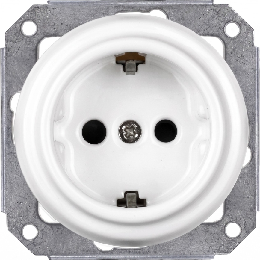 Elhard - Toma de corriente triple cerámica de estilo retro para uso doméstico con marco SCHUKO 230V blanco/madera clara