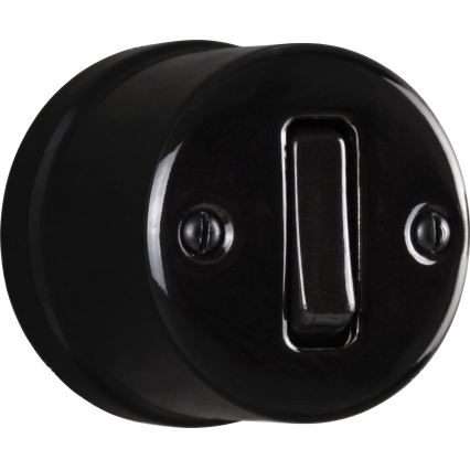 Elhard - Interruptor de pared cerámico retro unipolar n.º 1 y enchufe SCHUKO 230V con marco negro