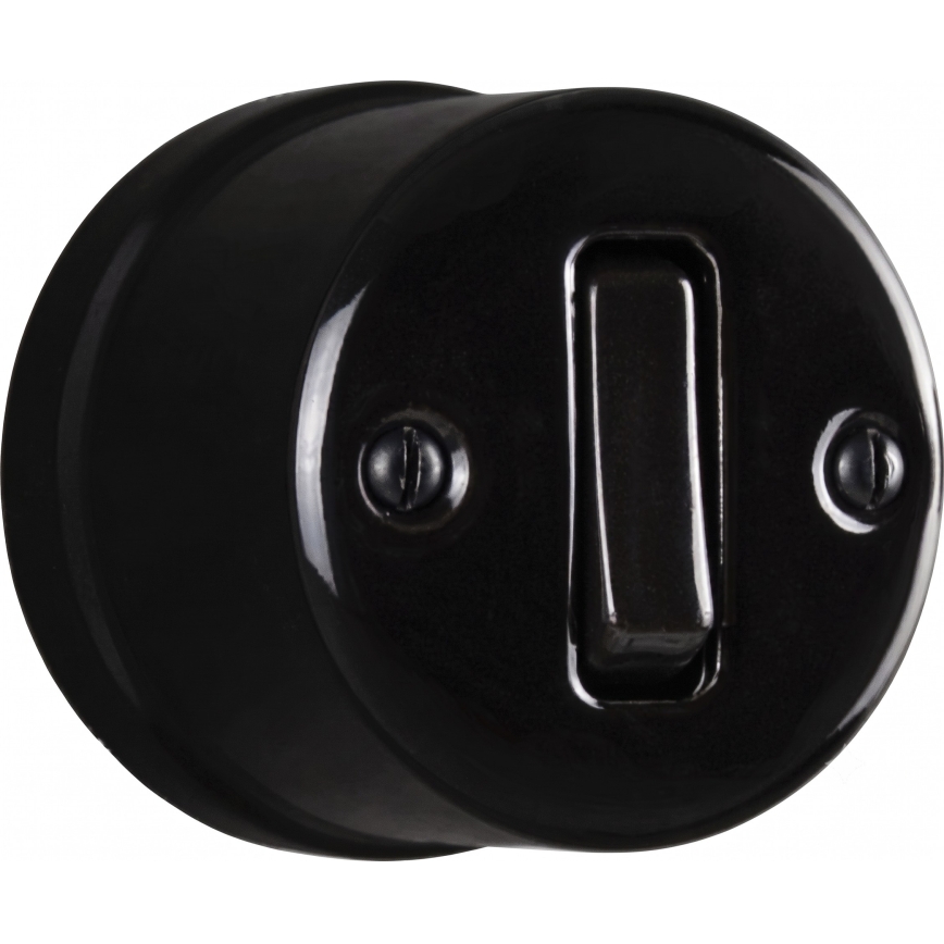 Elhard - Interruptor de pared cerámico retro unipolar n.º 1 y enchufe SCHUKO 230V con marco negro