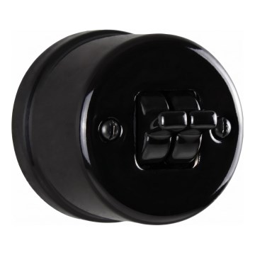 Elhard - Interruptor de pared de cerámica estilo retro, conmutador de escalera doble con palanca, n.º 6+6, color negro