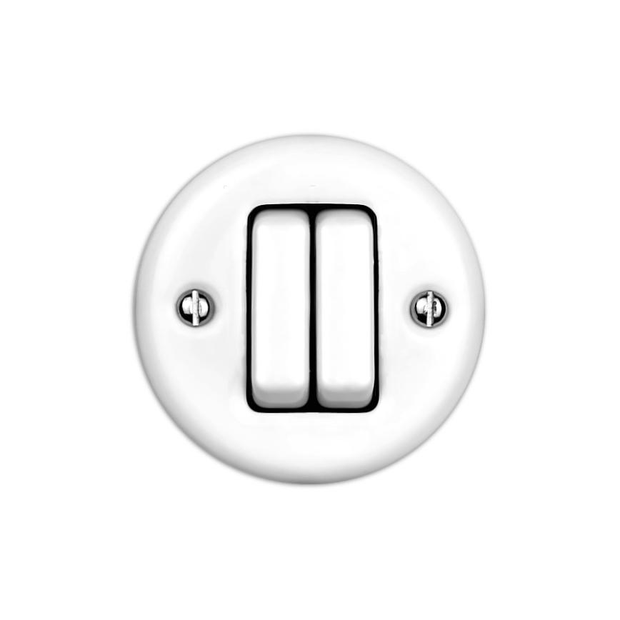 Elhard - Interruptor de pared de cerámica estilo retro doble para escalera, n.º 6+6, blanco