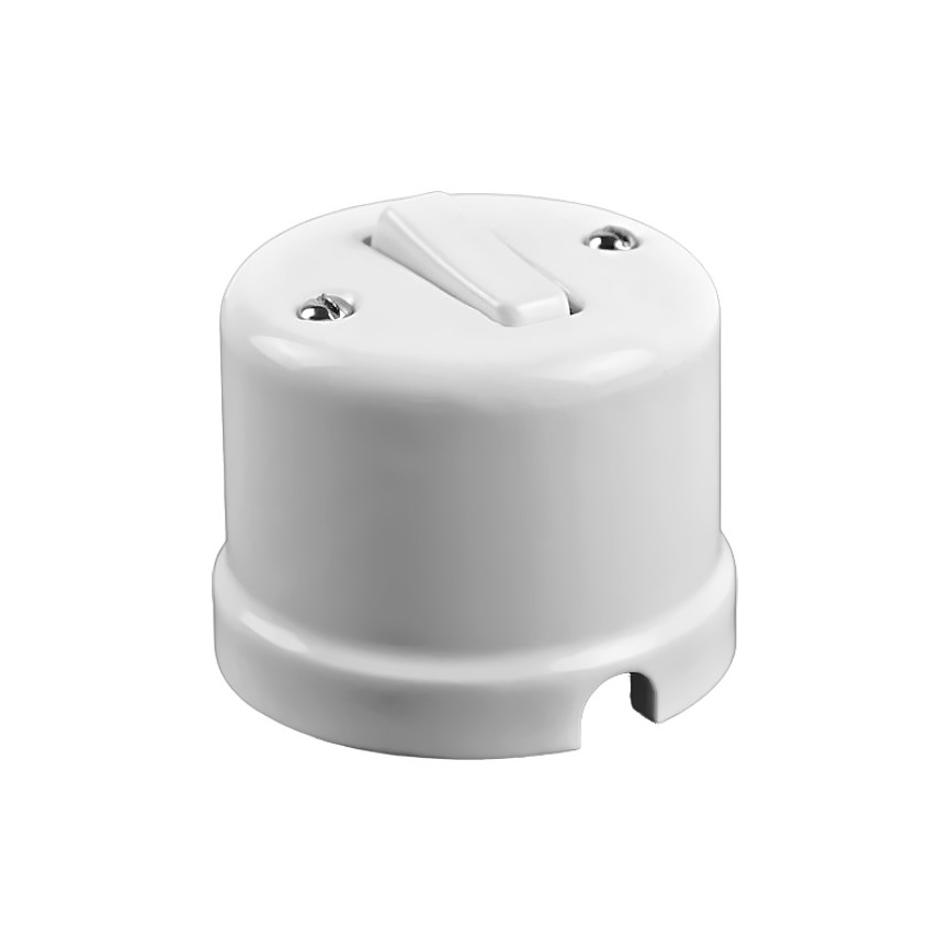 Elhard - Interruptor de pared retro de cerámica, botón simple č. 1/0 blanco