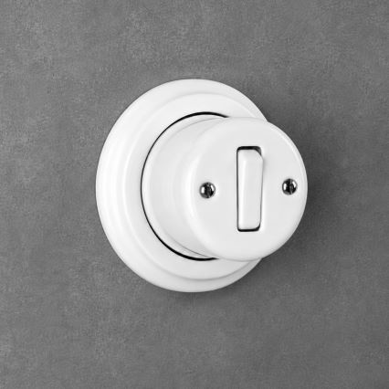 Elhard - Interruptor de pared retro de cerámica sencillo con marco n.º 1, blanco